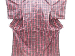 未使用品　格子織出し米沢紬着物アンサンブル